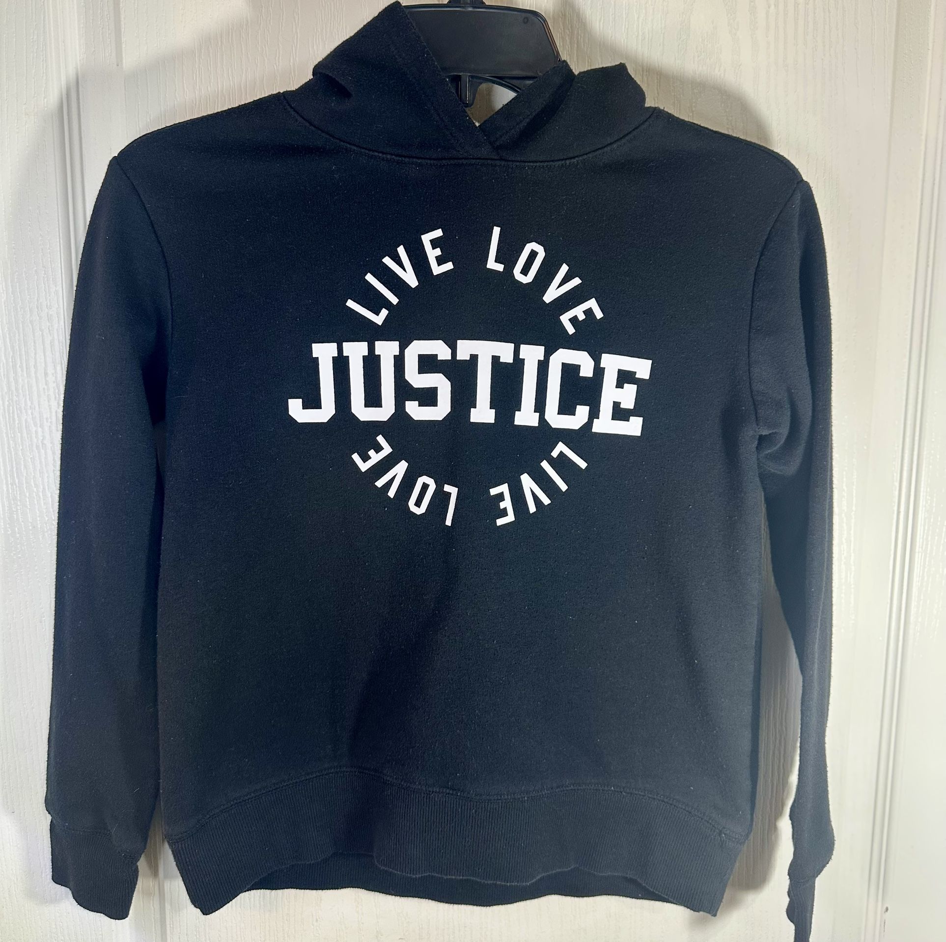 Justice Girls' Black Hoodie Size 10 Live Love Graphic Pullover Casual