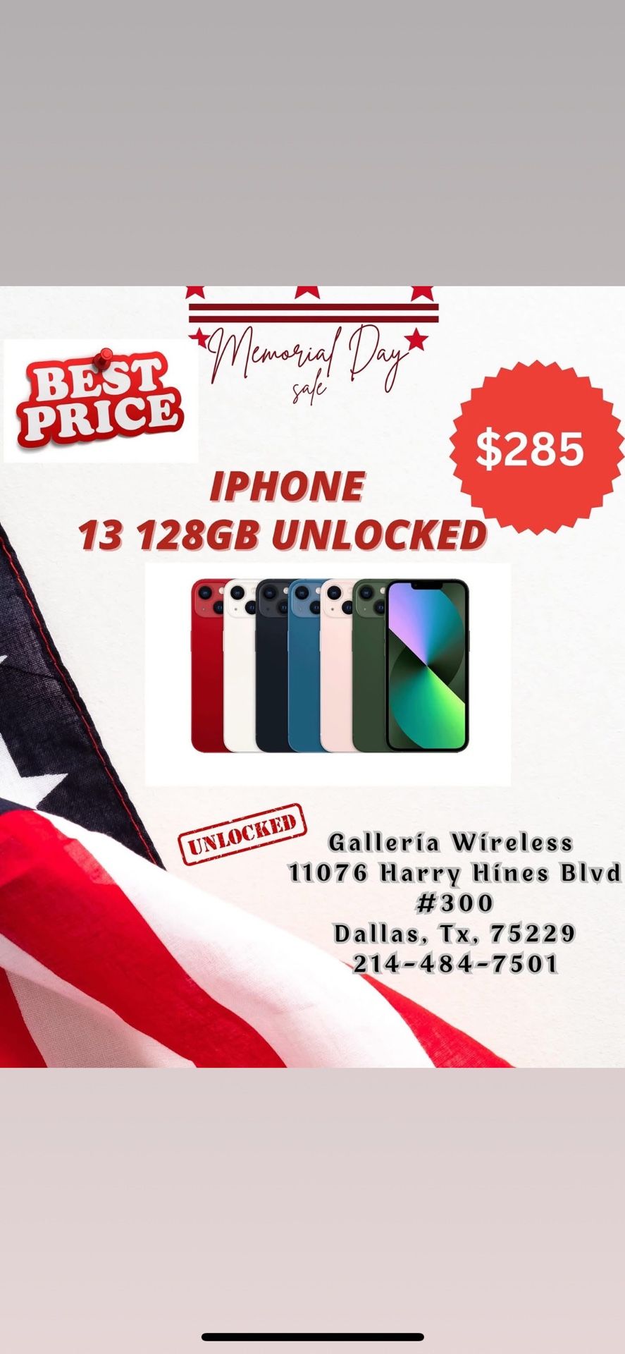 Special Deal- iPhone 13 128 Gb Unlocked and Clean Imei