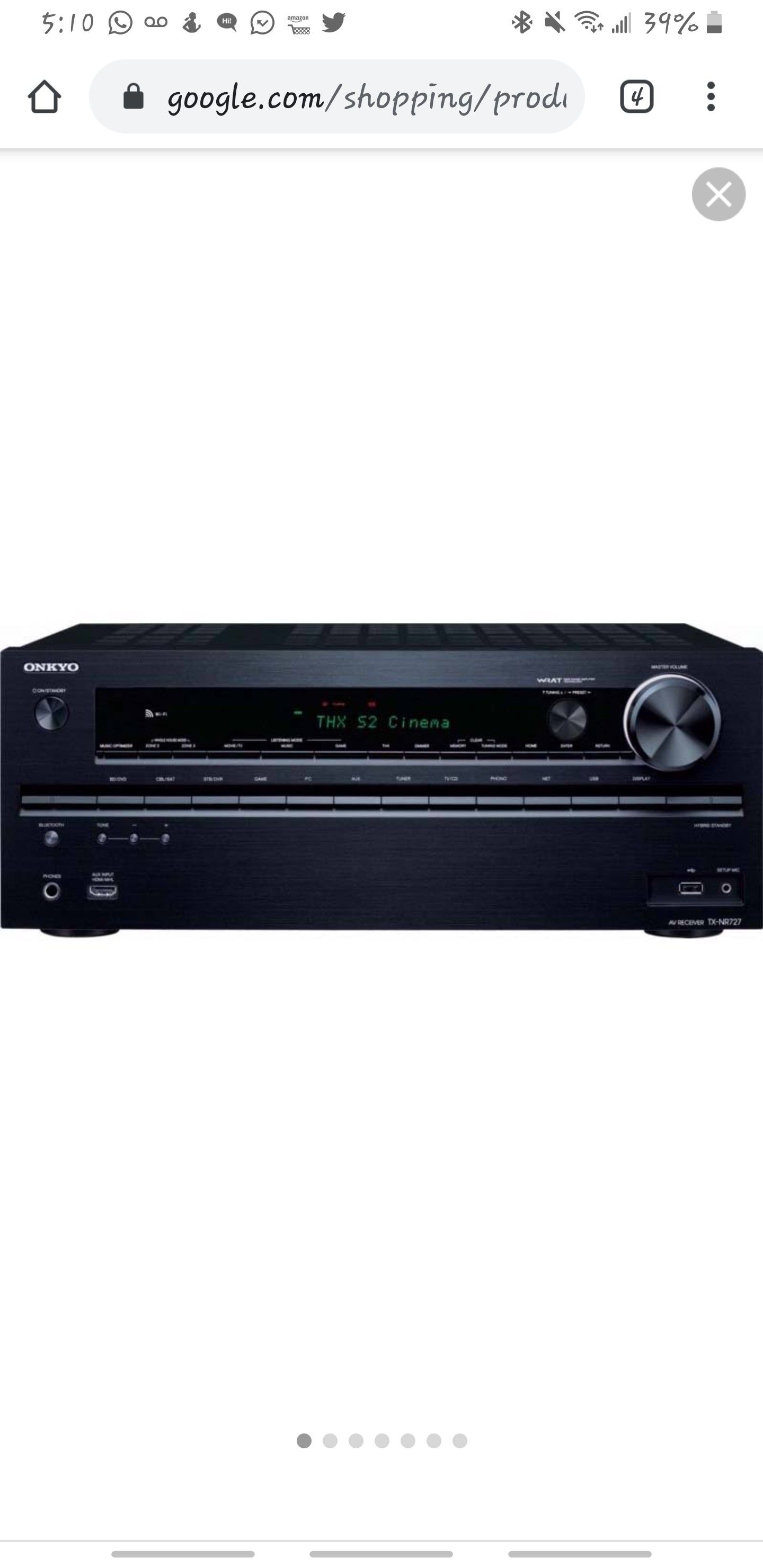 Onkyo TX NR727 7.2 Channel AV Network Receiver with Remote + Subwoofer & 5 surrounding Speakers. Color-Black