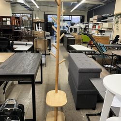 VASAGLE Coat Rack Free Standing Stand Hall Tree w/ 8 Hooks & Storage Shelf - Natural Beige  