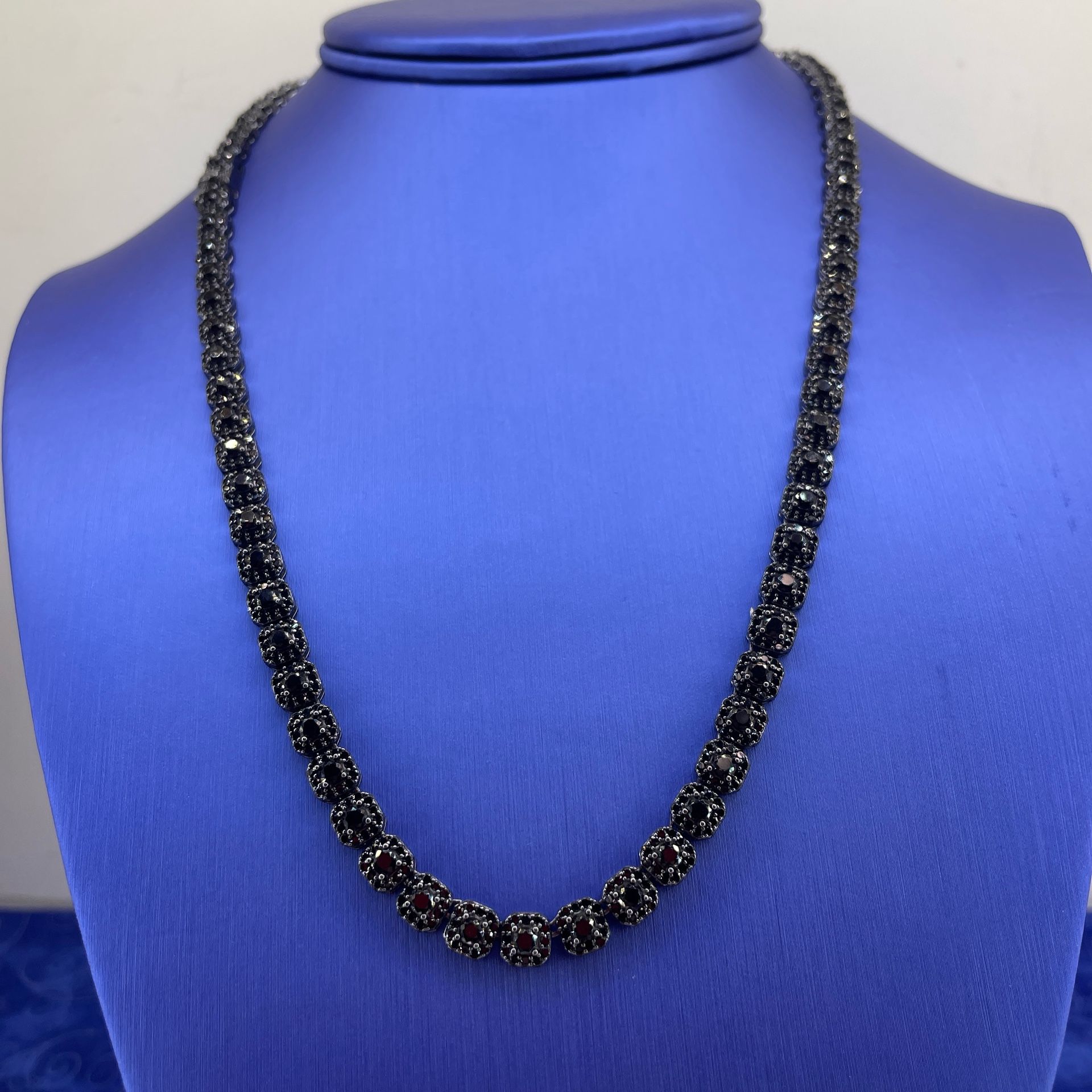 925 Sterling Silver 20” CZ Black Cluster Necklace 32.20g 6mm 205350/4