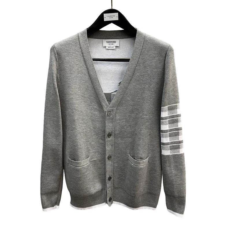 Thom Browne Knitted Sweater 5 Button Cardigan Grey