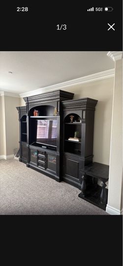 Large Black Wood Entertainment Center Wall Unit