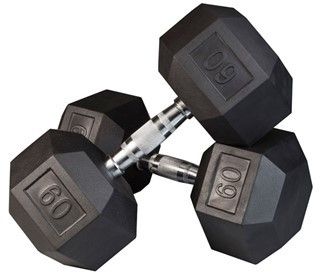 PAIR OF 60 POUND RUBBER DUMBBELLS 2
