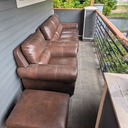 Leather Couch,Love Seat And Ottoman.