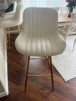Cream Upholstered Bar Stool with Gold Legs