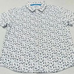 REV 3 Man Shirt Floral Pattern White And Teal XL Short Sleeve