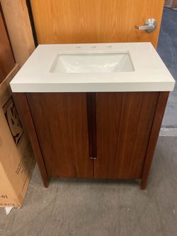 30” Brown Solid Wood Bathroom Vanity with Engineered Marble Top (V168)