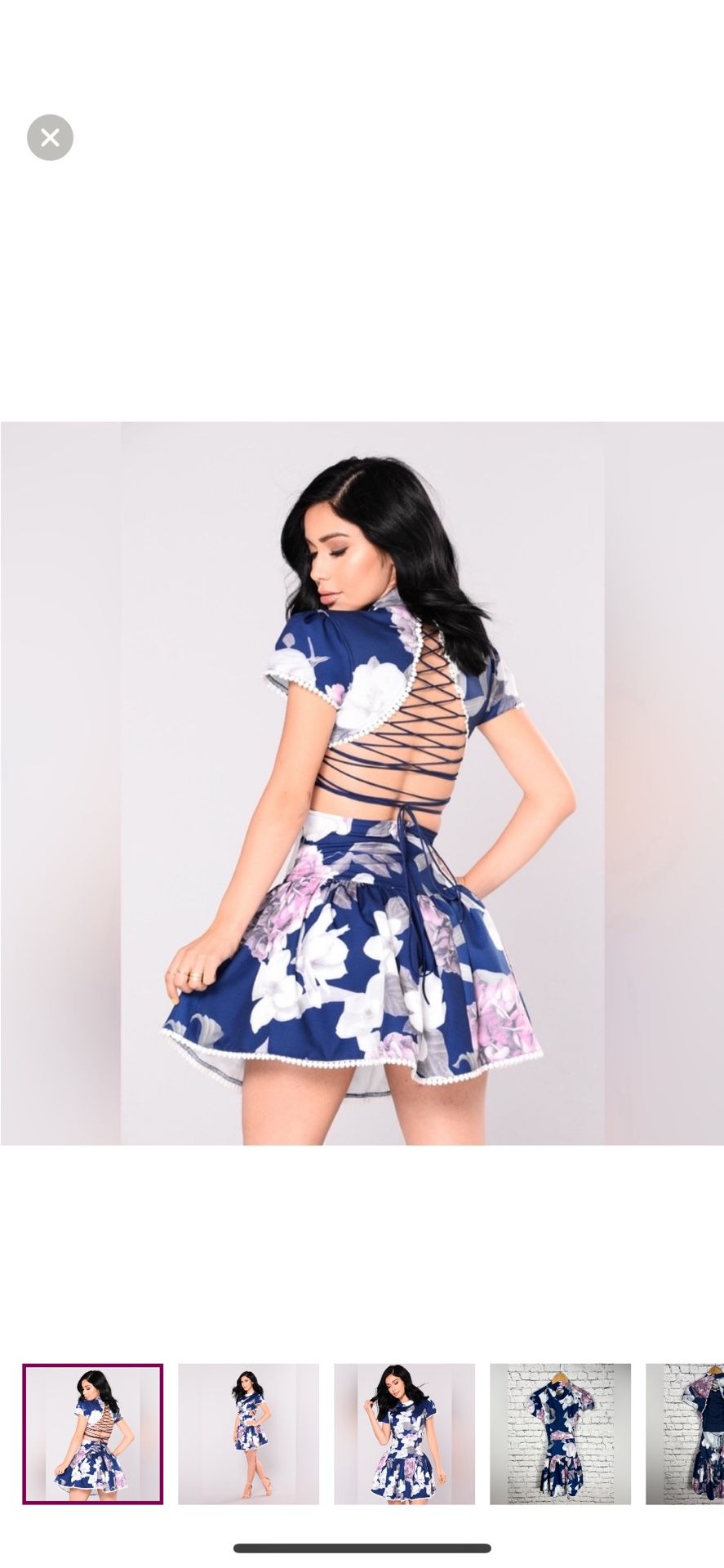 Criss cross lace up back dress floral navy blue