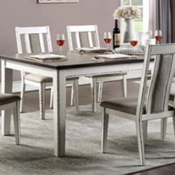Brand New Weathered White & Dark Walnut 7pc Formal Dining Table Set
