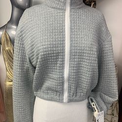 Grey Zip Jacket with High Collar
