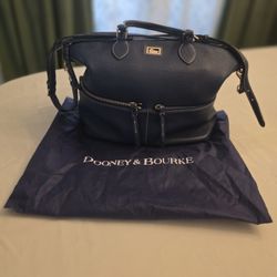 Dooney & Bourke Pebbled Leather Zip Satchel (Navy Blue)