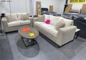 Beige Soft Ribbed Plush Matching Sofa and Loveseat
