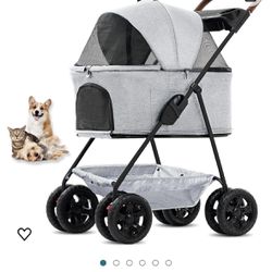 Pet Stroller, 3 in 1 Multifunction Pet Travel System,4 Wheel Foldable Pet Stroller with Storage Basket for Small Medium Dogs & Cats
