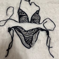 New small black zebra y2k dancer bikini low rise scrunch festival rave goth gothic emo   