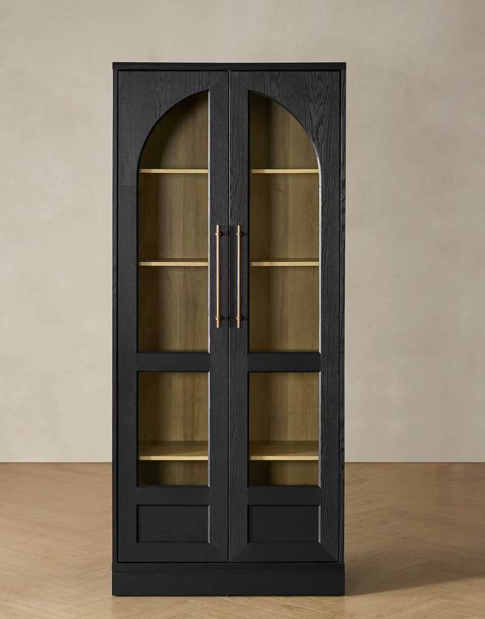 Blake Tall Acrylic Display Cabinet Arched, Black Oak