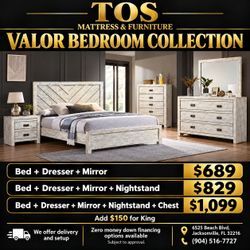 Valor Bedroom Collection – Whitewash Wood Set 🚚WE DELIVER🚚