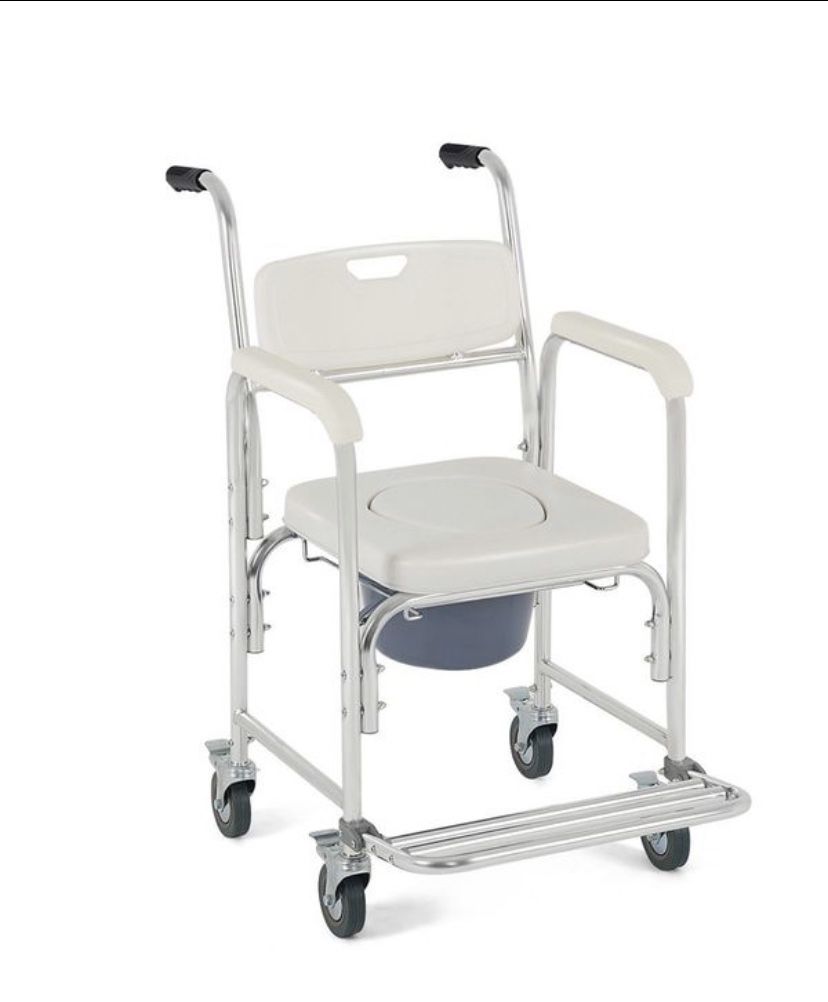 Costway Medical Commode Wheelchair Bedside Toilet Seat Bathroom Shower w Locking Casters