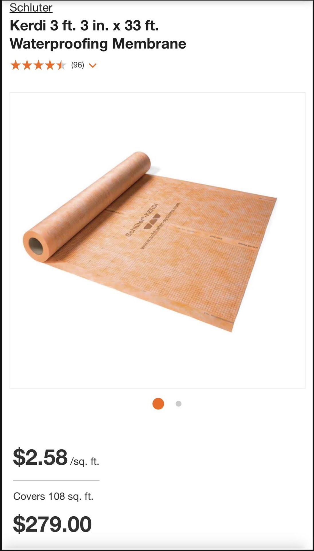 Schluter- Kerdi Waterproofing Membrane 3.3 ft X 33’ 