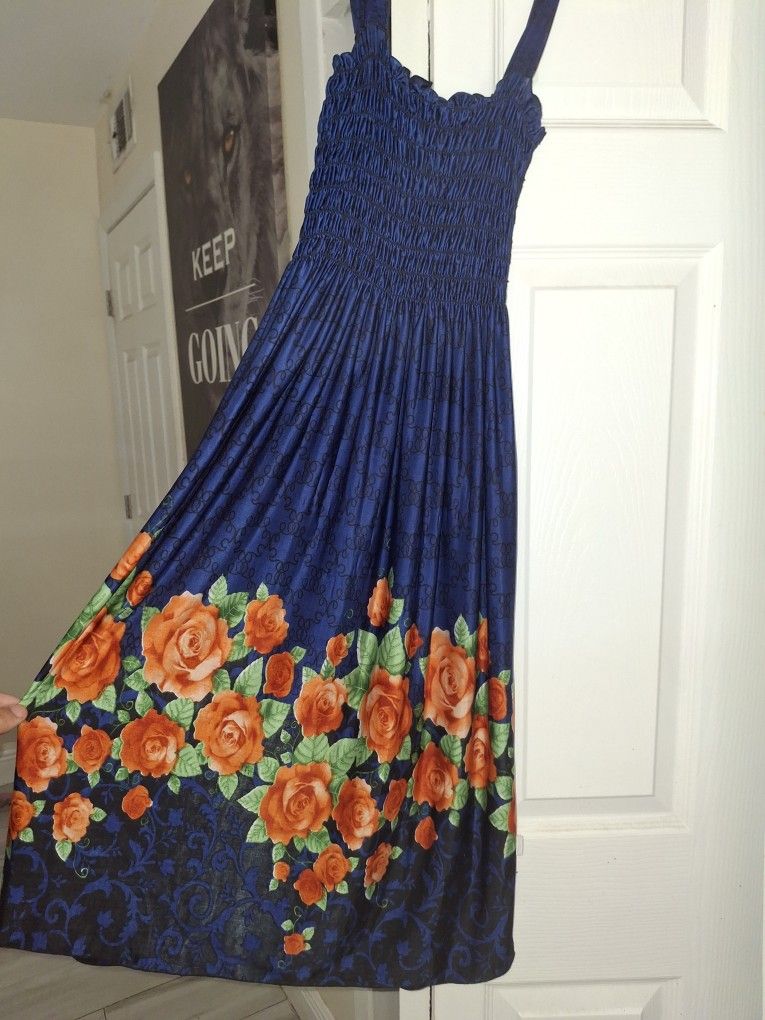 Blue And Orange Floral Dress 