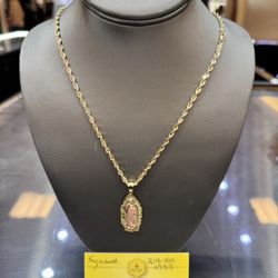 10Kt Rope chain & 02 tone Virgin Mary charm.