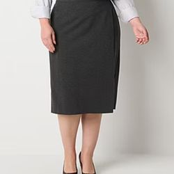 Liz Claiborne Ponte Women's Mid-Rise Stretch Fabric Midi Pencil Skirt Small 