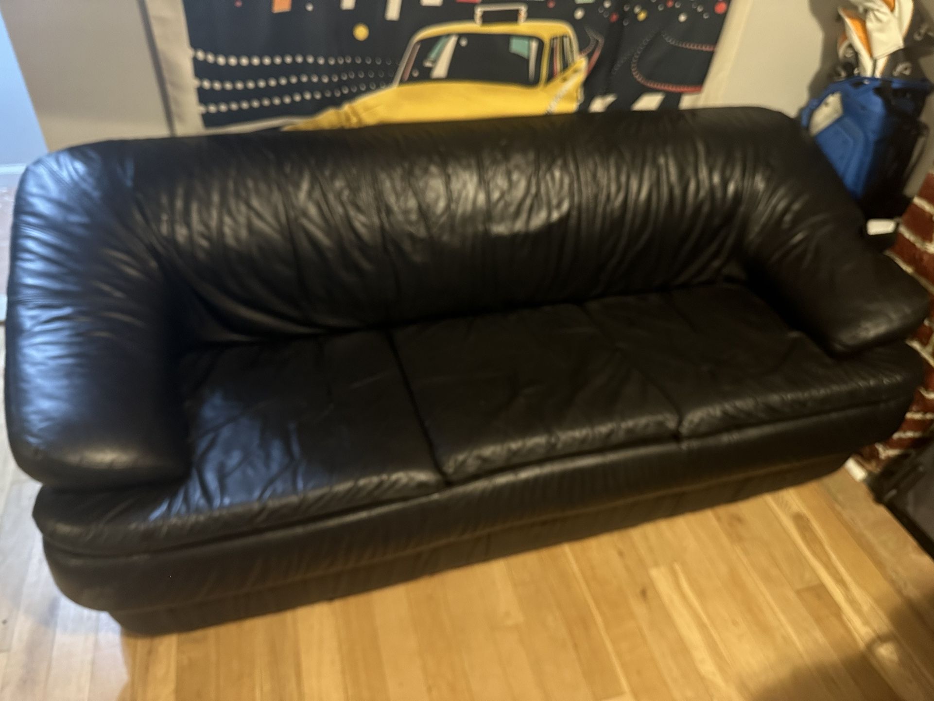 Italian Leather Sofa Couch - Soft Line Italy - Black
