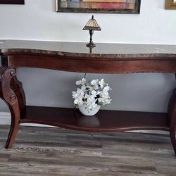 High-End Traditional Marble-Top Console Table - Acanthus Carvings