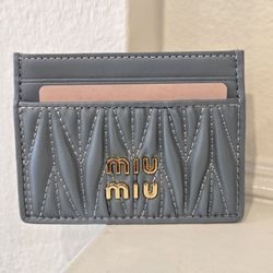 Brand New Miu Miu Matelassé Nappa Powder Blue Leather Wallet