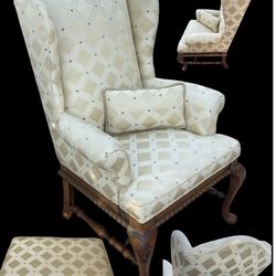 Queen Anne Wing Arm Chair And foot rest ottoman