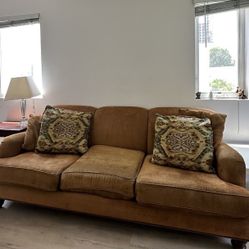 Groovy Vintage Copper Couch with Accent Pillows