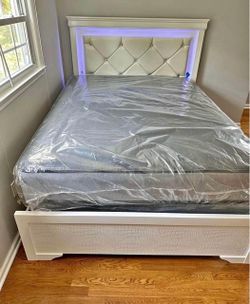 Bed Frame with LED Tufted Headboard