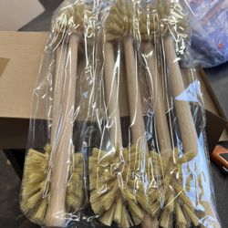 New Gejoy 6 Pcs Natural Wood Dish Scrub Brush with Long Beechwood Handle Bristles for Cleaning Bottles, Mugs, Jars, Glasses, Dishes, Vases, Pitchers, 