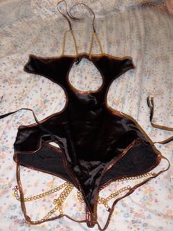 Halter exotic dancer wear with chains brown and black silk