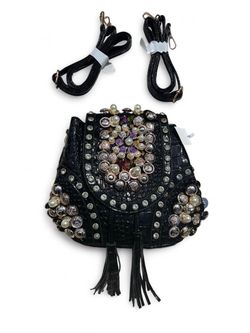 ✨NEW RHINESTONE BLACK BACKPACK CROC EMBOSSED PEARLS✨