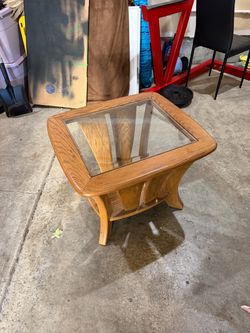 Oak Wood End Table with Glass Top