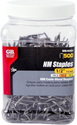 Gardner Bender MS-500J Metal Cable Staple, Contractor Pack, ½ Inch, Secures: Romex Wire & (NM) Non-Metalic Cable, Graphite Metallic, 500 Count