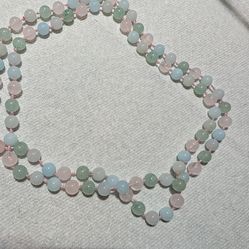 Vintage necklace made of rose quartz green jade and jadeite