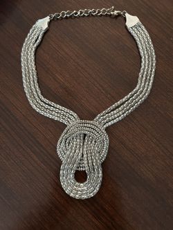 Vintage Silver Tone Mesh Knot Statement Necklace