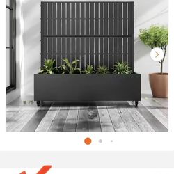 Lirago 47 in. x 47 in. Rectangle Black Outdoor Metal Privacy Screen Raised Planter Box Wall Decor