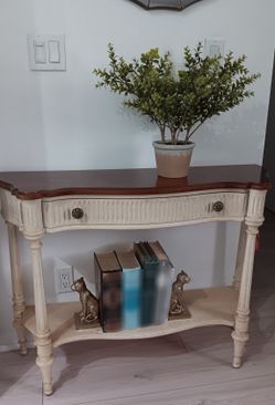 Wood Vintage Console Entry Table With Drawer