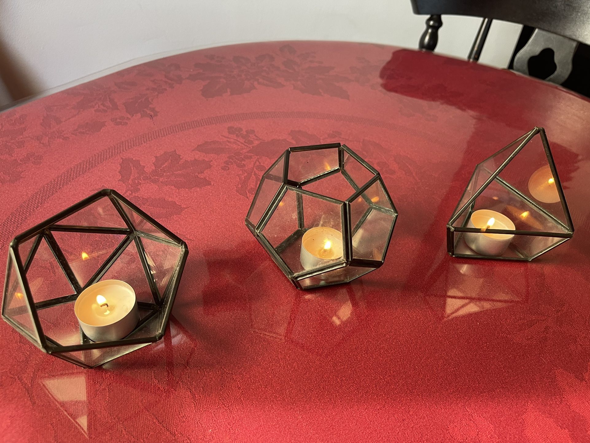Mkono 4 Inches Mini Glass Geometric Terrarium Container Set of 3 Modern Decor Display Centerpiece for Succulent or Candles