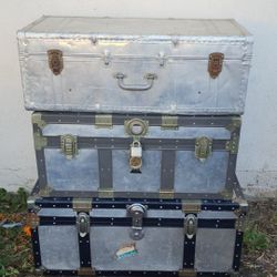 3 Mid Century Modern Aluminum Riveted Steamer Trunks