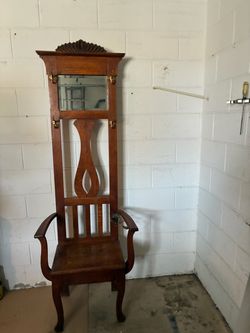 Antique Oak Hall Stand with Mirror and Seat
