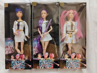 Kpop Demon Hunter Set Of 3 Barbie Dolls With Singing/ Light/ Weapons/ Accs NIB