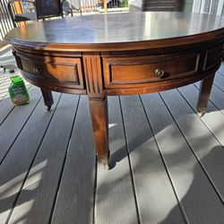 Rolling Round Wood Coffee Table