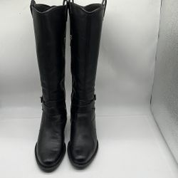 BORN Black Leather side zip buckle knee high boots size 8