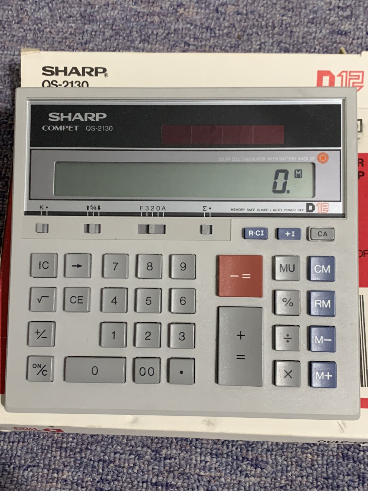 Sharp QS-2130 Twin Powered 12 Digit Calculator Complete in Box with Manual Case