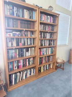 Matching Solid Oak Bookshelves / Bookcases – Set of 2