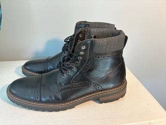 Black Leather Lace-Up Brogue Ankle Boots